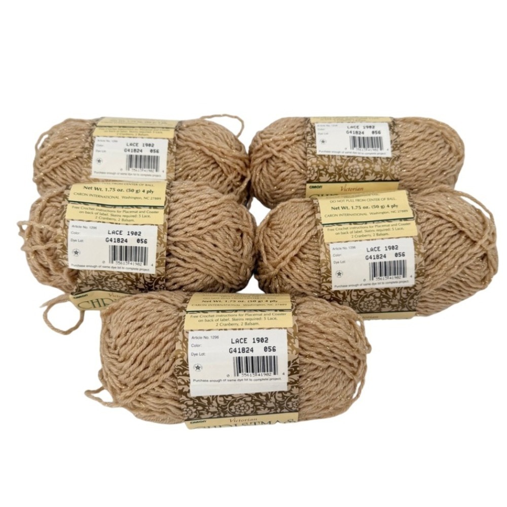 Caron Victorian Christmas Gold Yarn-Lace 1902-Metallic Worsted  Acrylic Lot of 5